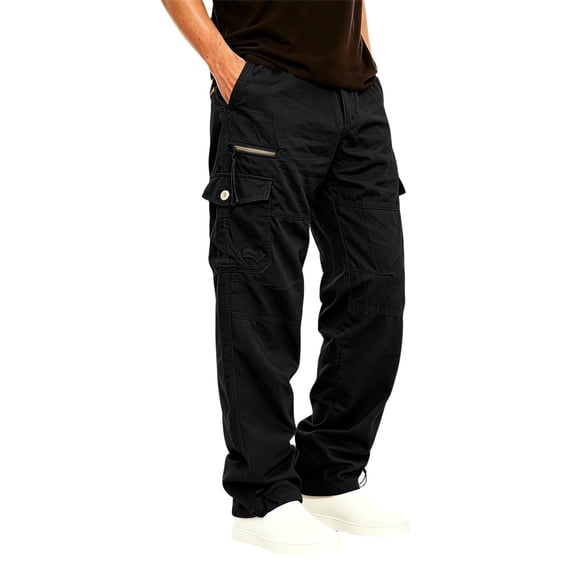 Jerdar Men's Solid Color Loose Straight Multi-Pocket Cargo Pants Full Length Pants Young Mens Pants