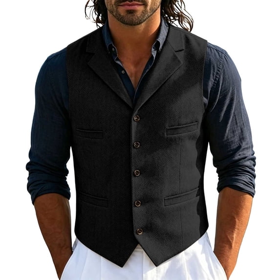 Jerdar Men's Solid Lapel Waistcoat, Single Breasted Multi Pocket Sleeveless Vest Formal Casual Suit Vest for Wedding Party