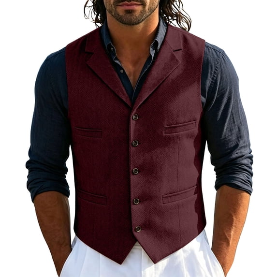 Jerdar Men's Solid Lapel Waistcoat, Single Breasted Multi Pocket Sleeveless Vest Formal Casual Suit Vest for Wedding Party