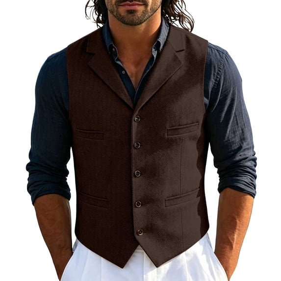 Jerdar Men's Solid Lapel Waistcoat, Single Breasted Multi Pocket Sleeveless Vest Formal Casual Suit Vest for Wedding Party