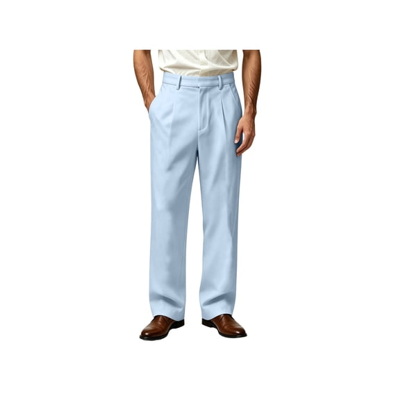 Jerdar Men's Solid Pleated Dress Pants, Loose Straight Fit Business Casual Long Trousers with Side Pockets, Polyester Cotton Blend Mens Lightweight Pants