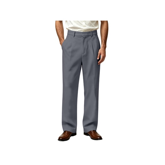 Jerdar Men's Solid Pleated Dress Pants, Loose Straight Fit Business Casual Long Trousers with Side Pockets, Polyester Cotton Blend Mens Lightweight Pants