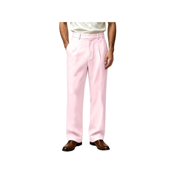 Jerdar Men's Solid Pleated Dress Pants, Loose Straight Fit Business Casual Long Trousers with Side Pockets, Polyester Cotton Blend Mens Lightweight Pants