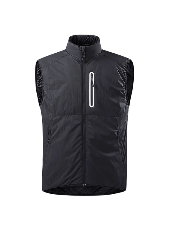 Men's Solid Stand Collar Zip Up Puffer Vest, Sleeveless Lightweight Warm Insulated Waistcoat Outerwear for Fall Winter