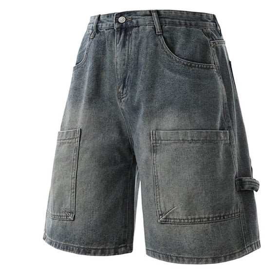 Jerdar Men's Summer Fashion Solid Color Zipper Front Open Pocket Workwear Denim Straight Leg Shorts