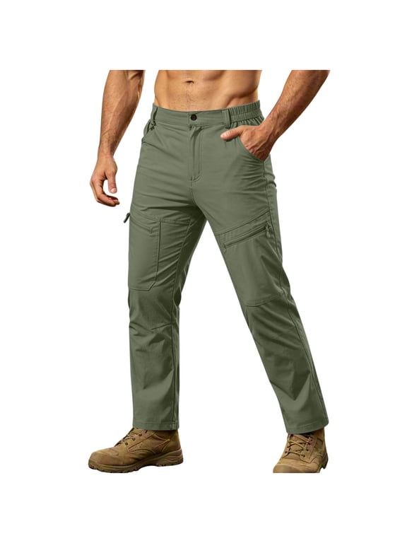 Men's Tactical Cargo Pants Nylon Multi Zip Pockets Quick Dry Fast Drying Outdoor Hiking Lightweight Water Resistant Work Utility Trousers Traveling Pants