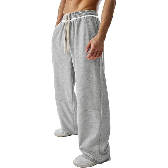Jerdar Men's Textured Waist Sweatpants Drawstring Elastic Waist Wide-leg Pants