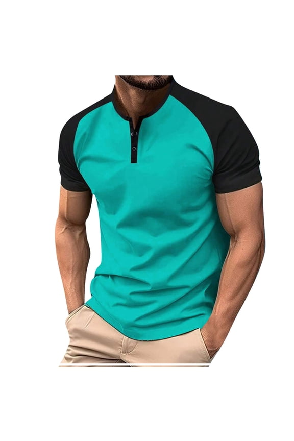 Mens Henley Shirts Raglan Short Sleeve Casual Baseball Tees Summer Classic Color Block Workout T- Shirts