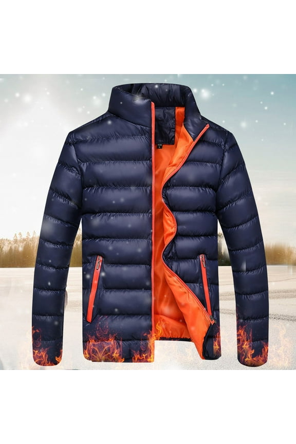 Mens Winter Coats Men Winter Warm Slim Fit Thick Bubble Coat Casual Jacket Outerwear Dark Blue M
