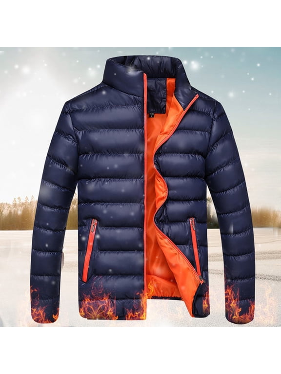 Mens Winter Coats Men Winter Warm Slim Fit Thick Bubble Coat Casual Jacket Outerwear Dark Blue XXL