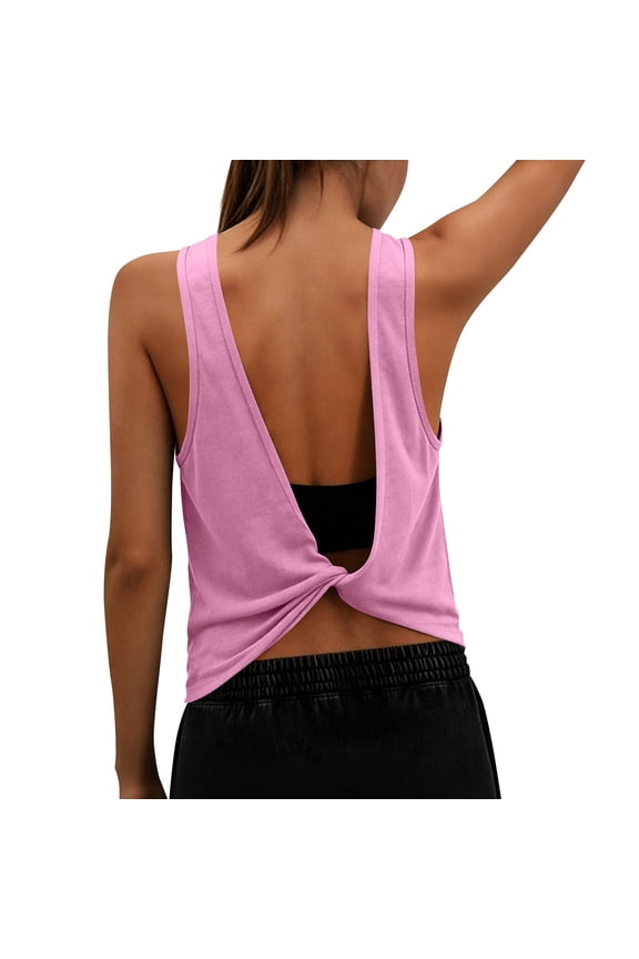 Open Back Workout Tank Top for Women Athletic Backless Sleeveless Running Yoga Gym Shirt M