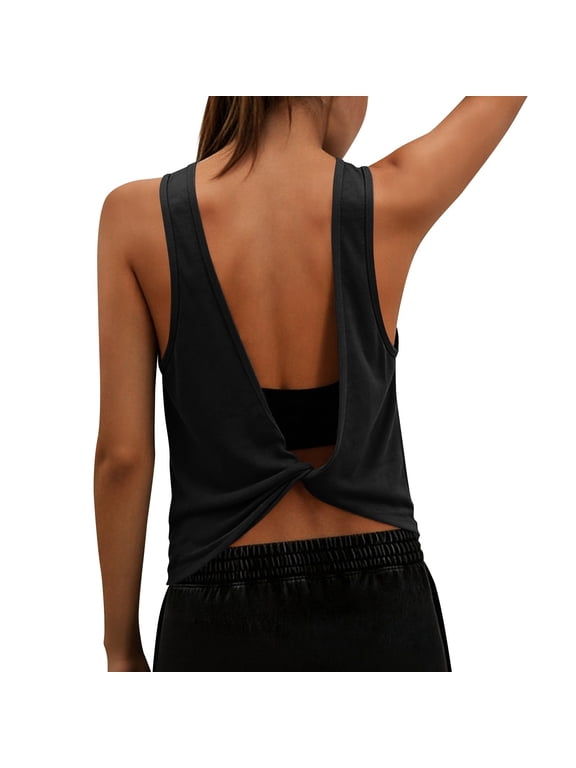 Open Back Workout Tank Top for Women Athletic Backless Sleeveless Running Yoga Gym Shirt S