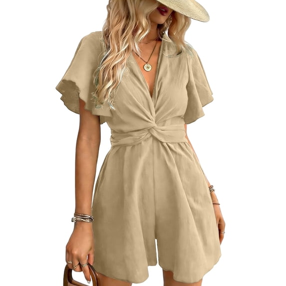 Jerdar Outfits for Women Summer Casual Short Sleeve Button Down Tops Blouses Shirts and Shorts Set with Pockets Jumpsuit M
