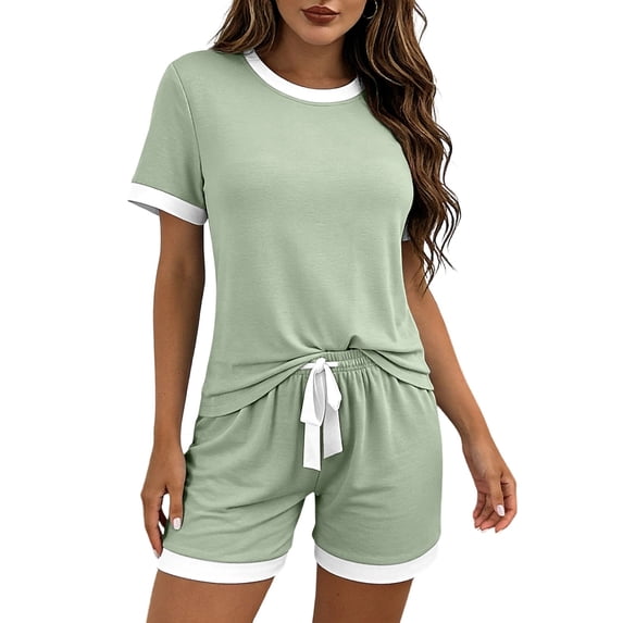 Jerdar Pajama Set for Women Color Block Viscose 2 Piece Soft Lounge Set Short Sleeve Tops and Shorts Sleepwear Free Size
