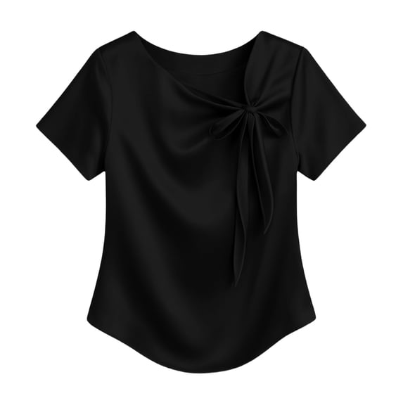 Jerdar Satin Blouses for Women Dressy Casual Trendy Business Work Silk Tops Outfits Cowl Neck Bow Tie Pleated Summer Shirts L