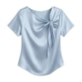 thumbnail image 1 of Jerdar Satin Blouses for Women Dressy Casual Trendy Business Work Silk Tops Outfits Cowl Neck Bow Tie Pleated Summer Shirts M, 1 of 6