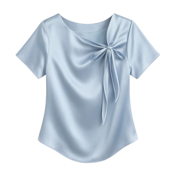 Jerdar Satin Blouses for Women Dressy Casual Trendy Business Work Silk Tops Outfits Cowl Neck Bow Tie Pleated Summer Shirts M