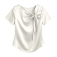 thumbnail image 1 of Jerdar Satin Blouses for Women Dressy Casual Trendy Business Work Silk Tops Outfits Cowl Neck Bow Tie Pleated Summer Shirts XXXXL, 1 of 6