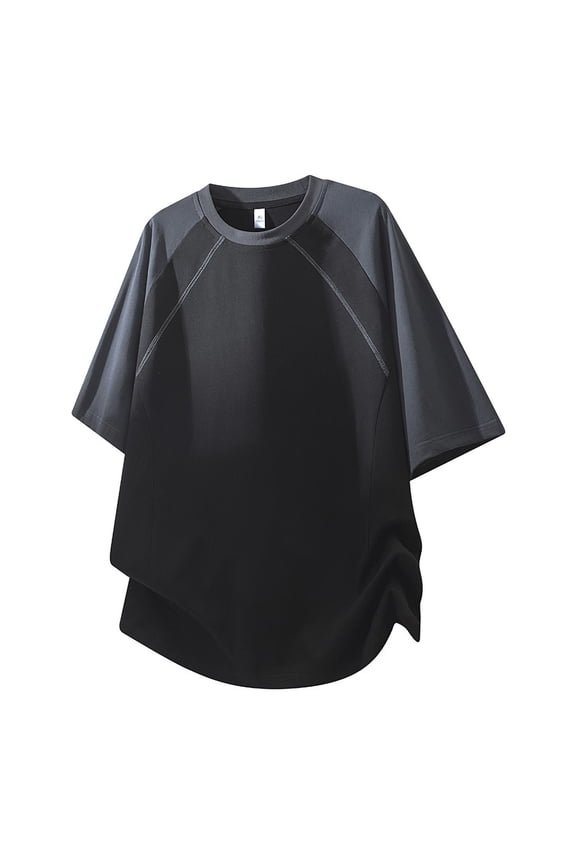 Summer Men's Round Neck Short Sleeved Shirt Loose Casual Color Blocked Breathable Short Sleeved Round Neck Top/shirt L