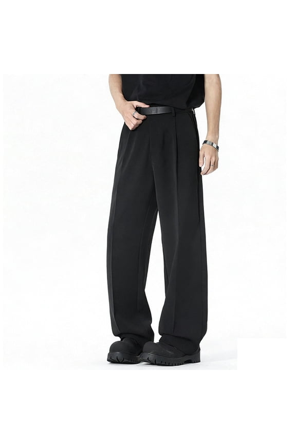 Wide Leg Dress Pants Men Loose Fit Pleated Inseam Stretchable Elastic Waist Old Money Baggy Slacks