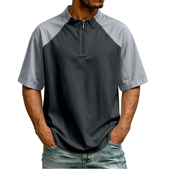 Jerdar Wind and Water Resistant Cage Jacket Short Sleeve Golf Jacket Quarter Zip Pullover with Sleeve Pocket for Workout Black