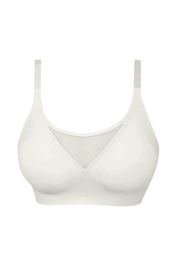 Wireless Wide-Strap Bra Seamless Back-Smoothing Full Coverage W-Shaped 3D Jelly Lift Soft Stretch Fabric L