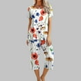 thumbnail image 1 of Jerdar Women Casual 2 Piece Short Sets Summer Leisure Suit Print Round Neck Sleepshirt and Pants Sets Loungewear Pajamas with Pockets Orange XL, 1 of 5