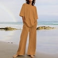 thumbnail image 1 of Jerdar Women Casual 2 Piece Short Sets Summer Leisure Suit Short Sleeve Solid Trousers Casual Two-Piece Suit Yellow 5XL, 1 of 5