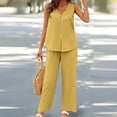 thumbnail image 1 of Jerdar Women Casual 2 Piece Short Sets Summer Leisure Suit Solid Sleeveless V Neck Button Top Pants Suit Set Lounge Set Yellow S, 1 of 5