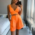 thumbnail image 1 of Jerdar Women Casual 2 Piece Short Sets Summer Leisure Suit Solid Waist Suit Tops and Shorts Multiple Colors Sets Orange S, 1 of 5