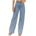 thumbnail image 1 of Jerdar Women Fashionable Elastic Straight-Leg High-Waisted Pocket Full Length Pants Jeans, 1 of 7