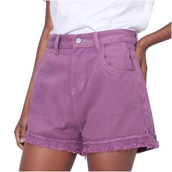 Jerdar Women High Waisted Cutoff Denim Shorts Trendy Flat Pockets Stretchy Casual Summer Shorts L