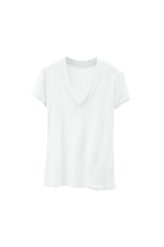 Women Short Sleeve Deep V Neck Tops Comfy Solid Regular Shirts Fitted Summer T Shirt Tee M