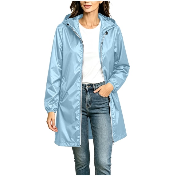 Jerdar Women Waterproof Lightweight Long Sleeve Rain Jacket Solid Color Winter Rainproof Active Outdoor Hooded Raincoat S