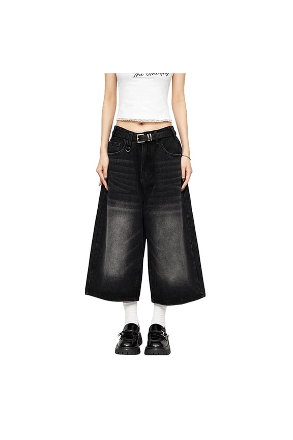 Women Y2k Baggy Jorts Vintage Wide Leg Long Jean Shorts Loose Fit Capri Denim Shorts Trendy Grunge Vintage Streetwear S
