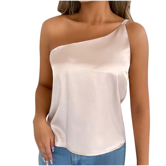 Jerdar Women's 2026 Fashionable Y2K Satin One Shoulder Camisole Top Solid Color Asymmetrical Sleeveless Going Out Blouse for Women XL