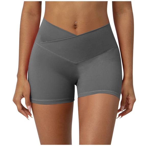 Jerdar Women's Athletic Yoga Shorts Slim Tummy Control V Cross Waist Short Leggings Bike Gymnastics Shorts L