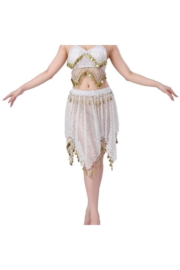 Women's Belly Dance Hip Scarf, Belly Dance Skirt Wrap with Sequins Rings, Belly Dancer Costume for Bellydance,Zumba Free Size