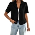 thumbnail image 1 of Jerdar Women's Cropped Short Sleeve Blazer Jacket Solid Notch Collar Single Button Casual Office Daily Wear XXXL, 1 of 9