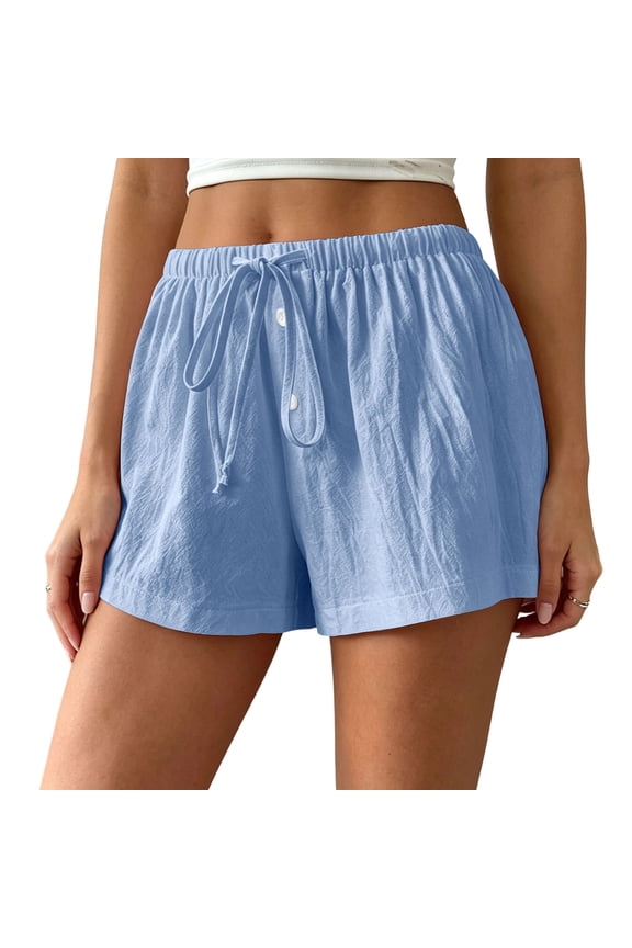 Women's Drawstring High Waisted Tie Knot Wide Leg Textured Loose Summer Shorts L
