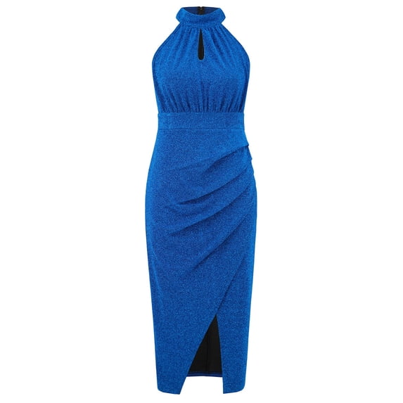 Jerdar Women's Fashion Sleeveless Stand Collar Slit Irregularity Gown Dresses M
