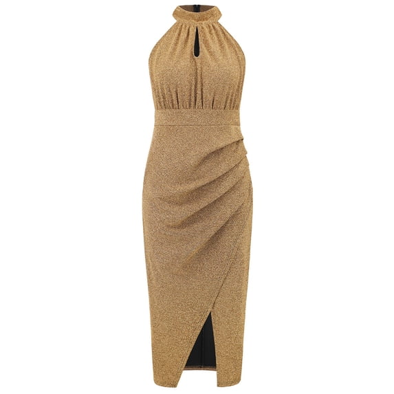 Jerdar Women's Fashion Sleeveless Stand Collar Slit Irregularity Gown Dresses XXL