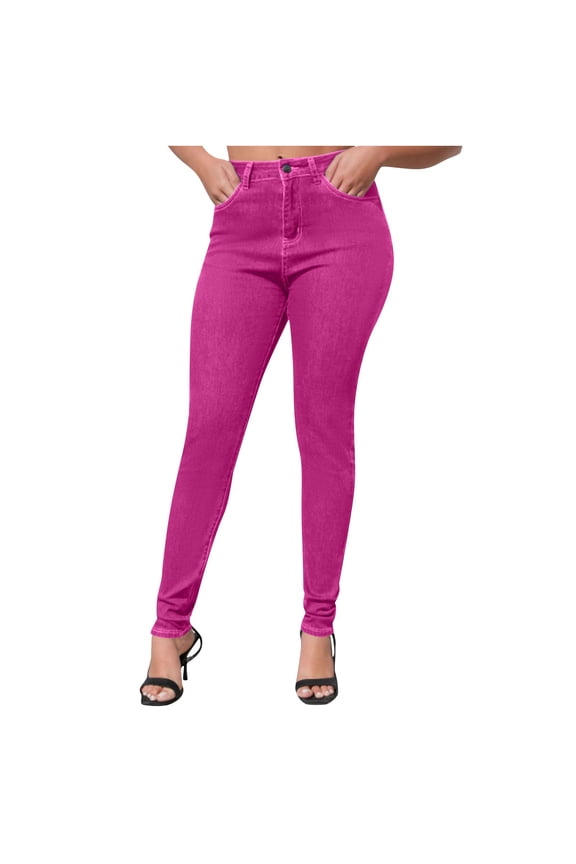 Women's Fashionable High Waisted Hip Hugging Oversized Elastic Tight Fitting Washed Small Leg Jeans