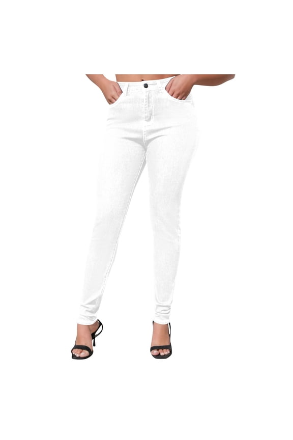 Women's Fashionable High Waisted Hip Hugging Oversized Elastic Tight Fitting Washed Small Leg Jeans