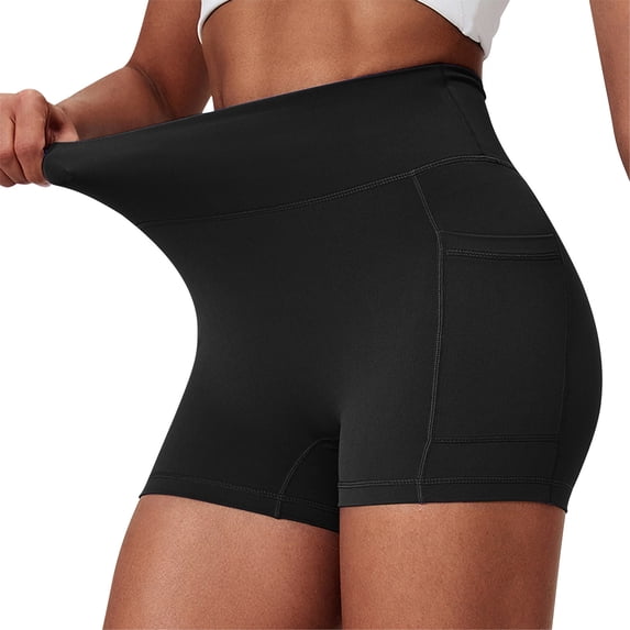Jerdar Women's Fitness Outdoor High Waisted Yoga For Running Riding Sports Solid Color Pocket Yoga Pants Shorts L