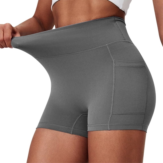 Jerdar Women's Fitness Outdoor High Waisted Yoga For Running Riding Sports Solid Color Pocket Yoga Pants Shorts M