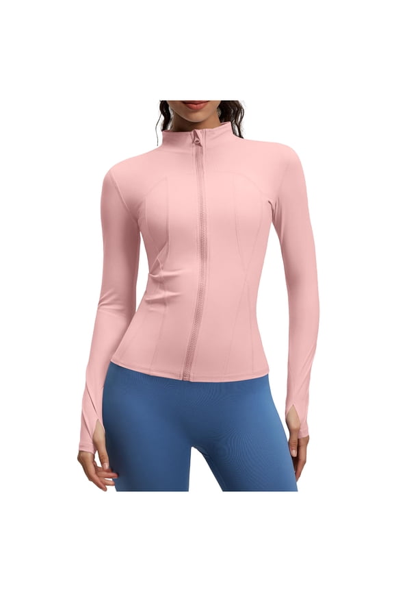 Women's Full Zip Workout Jacket Slim Fit Athletic Top With Thumb Holes Tight Fitting Sports Outerwear for Yoga Training Daily M