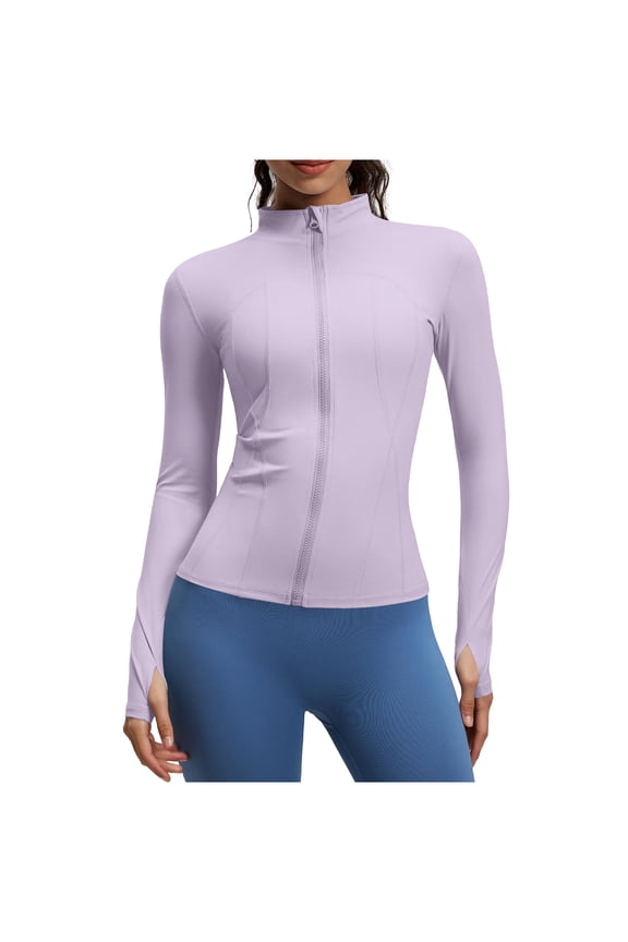 Women's Full Zip Workout Jacket Slim Fit Athletic Top With Thumb Holes Tight Fitting Sports Outerwear for Yoga Training Daily XL