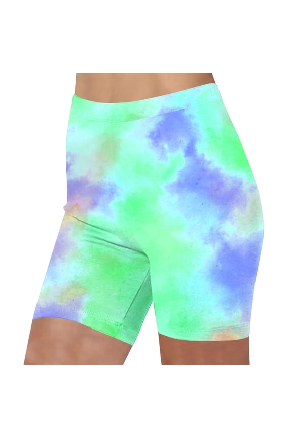 Women's High-Waisted Seamless Compression Biker Shorts - Tie Dye and Solid Ideal for Gym, Yoga, Running, and Fitness M