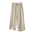thumbnail image 1 of Jerdar Women's Lightweight Linen Capri Pants Summer Wide Leg Pocket Drawstring Elastic Waist Pants L, 1 of 8